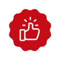 Symbol for positiv vurdering med tommel opp på rød bakgrunn