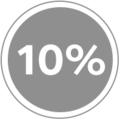 Et grått symbol med tallet 10% i midten, som representerer en rabatt.